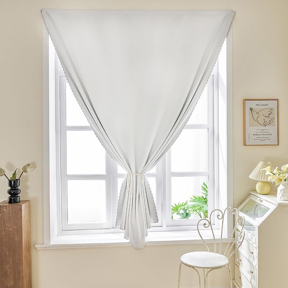 JILRON Magic Tape Stick on Portable Curtains for Windows,Bedroom Blackout Curtains for - Thermal Lnsulated No Drill Curtains Room Darkening Black Small Drapes(1 Panels,59Wx72L inch-White)