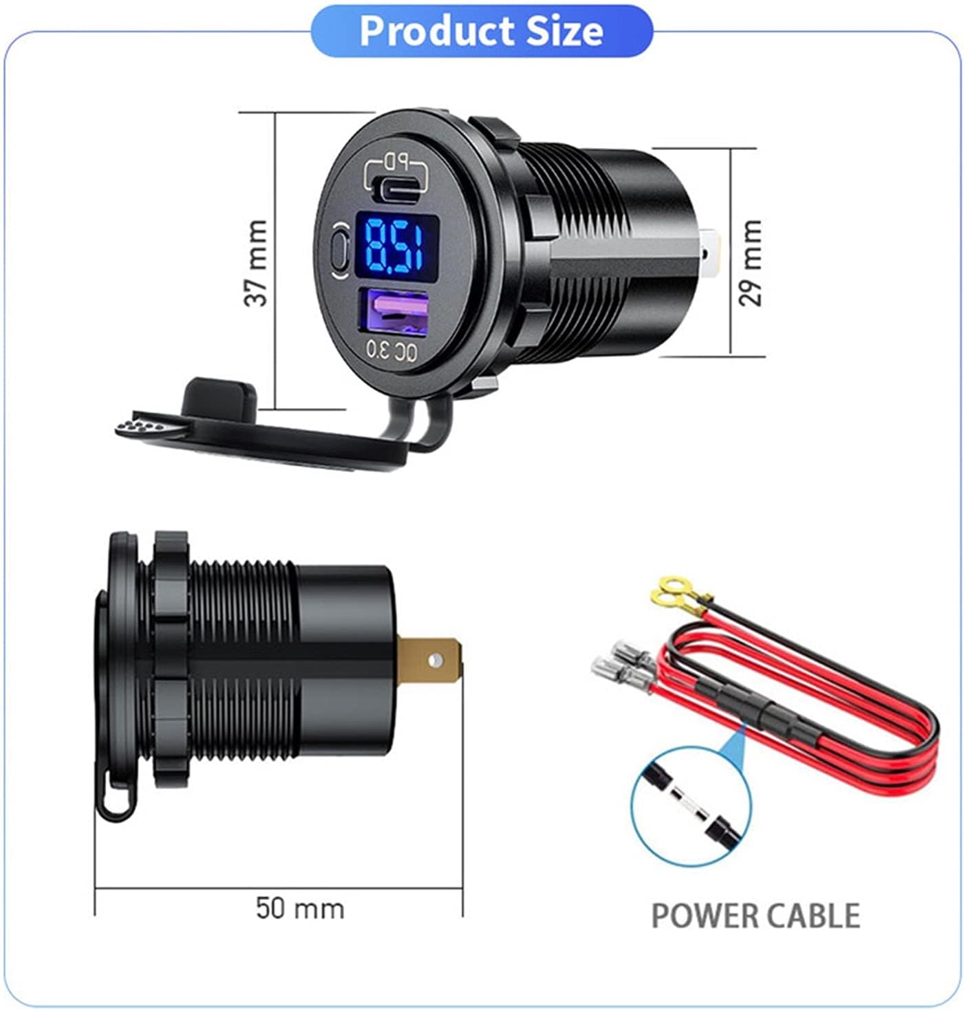 KANGYEBAIHUODIAN 12-24V USB.カーチャージ USBオートソケット QC3.0速い充電 Pd電話のためのポー
