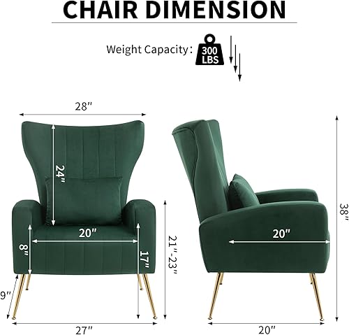 Miniatura 46 de Silla moderna de terciopelo para sala de estar, dormitorio, silla con respaldo alado con brazo y patas doradas, silla auxiliar de recepción de