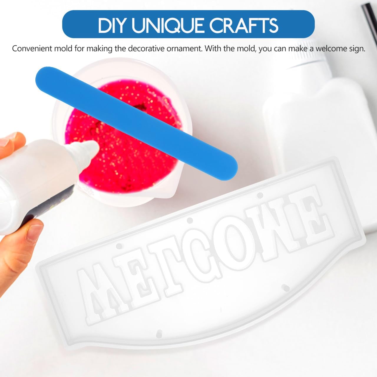 Lurrose Welcome Sign Silicone Resin Mold Letter Shape Epoxy Casting Mold for DIY Home Decor Ornaments Party Display Craft Projects 10.23 X 4.33 X 0.90 in