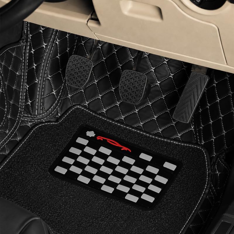 Image of 7D car mat Full Set for Kia Seltos (Model : 2026) || Luxury Leather Double Car Floor Mat Complete Set || 100% Waterproof and Washable || Color : Black