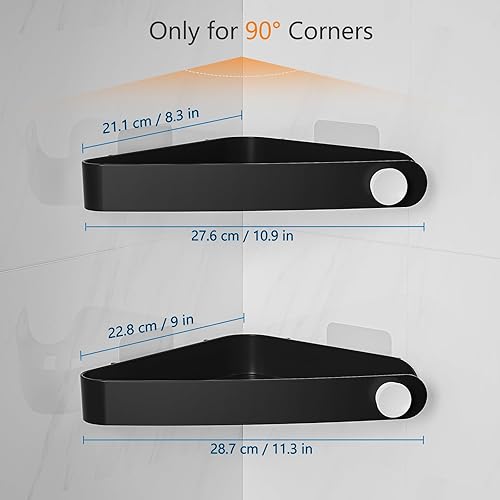 Miniatura 3 de Sotfamily Organizador de ducha de plástico (solo para 90), paquete de 2 estantes de ducha adhesivos para organizar y almacenar baño, color negro