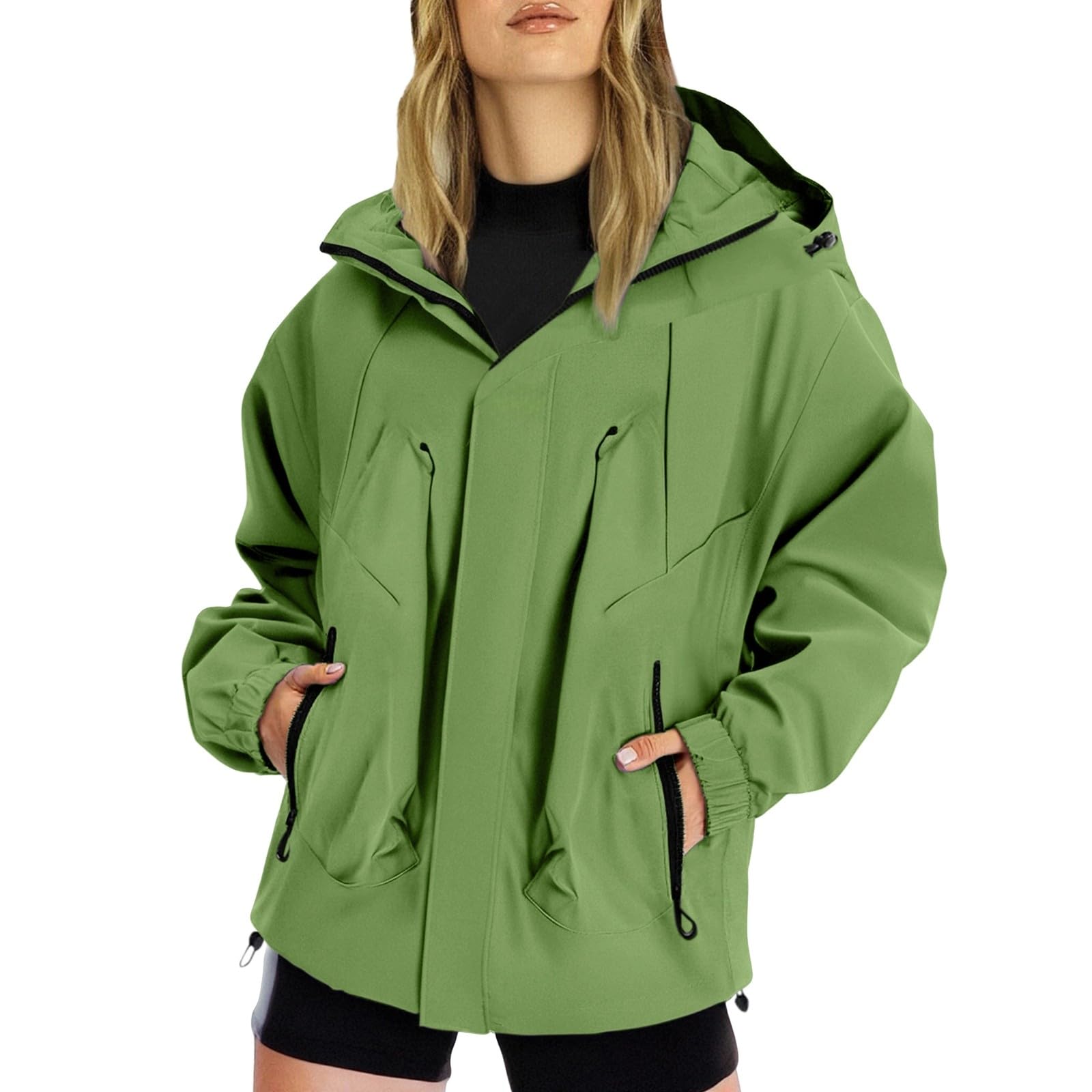 Chubasquero para mujer, transpirable, ligero, chaqueta de entretiempo con capucha, cortavientos, trekking, chaqueta softshell, senderismo, chaqueta para exteriores, plegable, deportiva, cortavientos