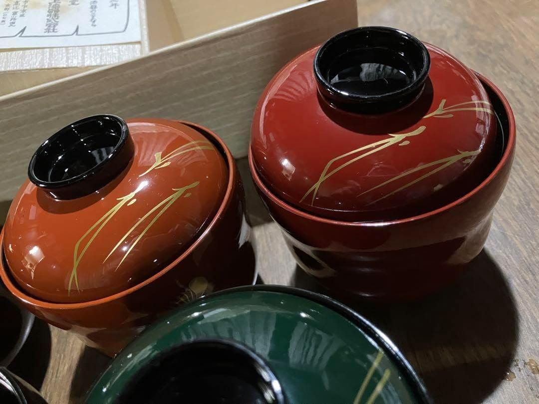 河和田塗 御吸物椀 溜塗 菊の葉 5客入り 箱入り 河和田塗御吸物椀溜塗