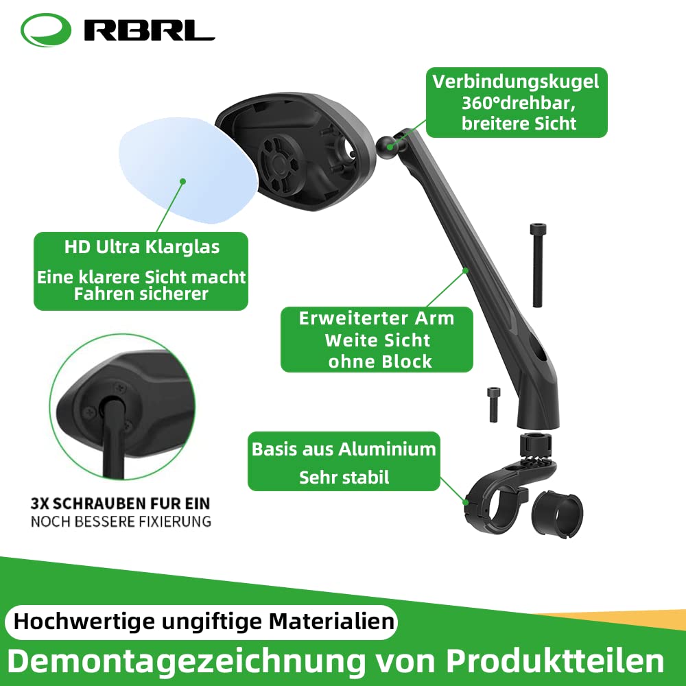 Specchietto Retrovisore Per Bicicletta RBRL - Regolabile 360° HD Antivento Per Bici Elettriche E Mountain Bike - Foto 9