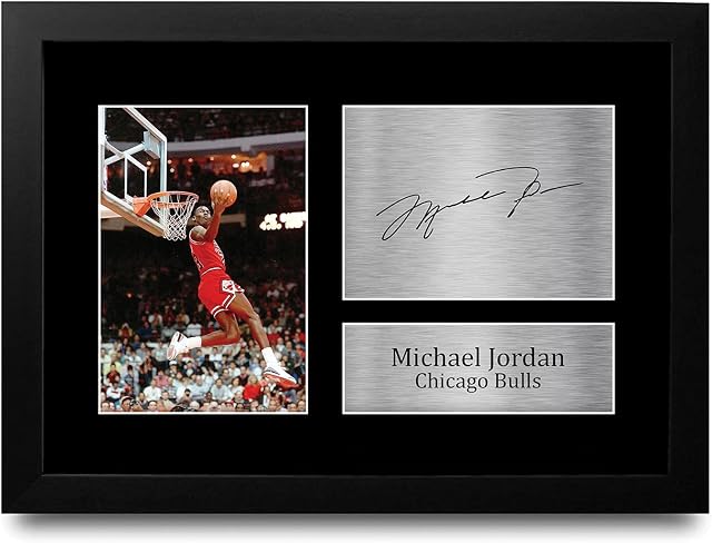 HWC Trading FR Michael Jordan Gift Signed FRAMED A4 Printed Autograph Chicago Bulls Gifts Photo Display