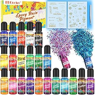 ERCorArt Epoxy Resin Pigment Liquid, 22+2 Epoxy Resin Colours (10ml Each) and Glitter for Jewelry Making, Highly Concentrated Transparent Resin Dye for Paint and Resin Craft, Bonus Stickers, Tweezers