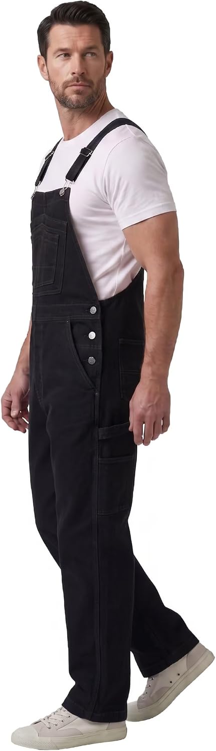 ETHANOL Men's Denim Workwear Bib Overalls | Adjustable shoulder straps, durable denim construction, functional utility pockets, ideal for work, office, casual wear