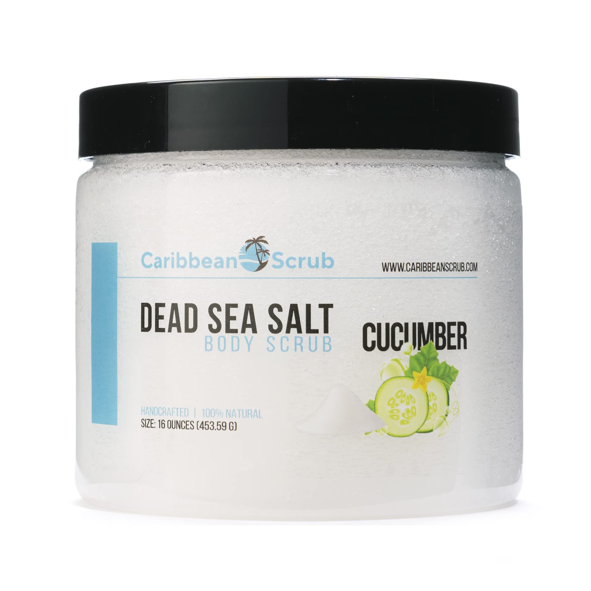 Caribbean Scrub Dead Sea Salt Organic Body Scrub , Large 16oz Exfoliating Salt Scrub to Exfoliate & Moisturize Skin, Deep Cleansing Body Scrub (Cucumber)