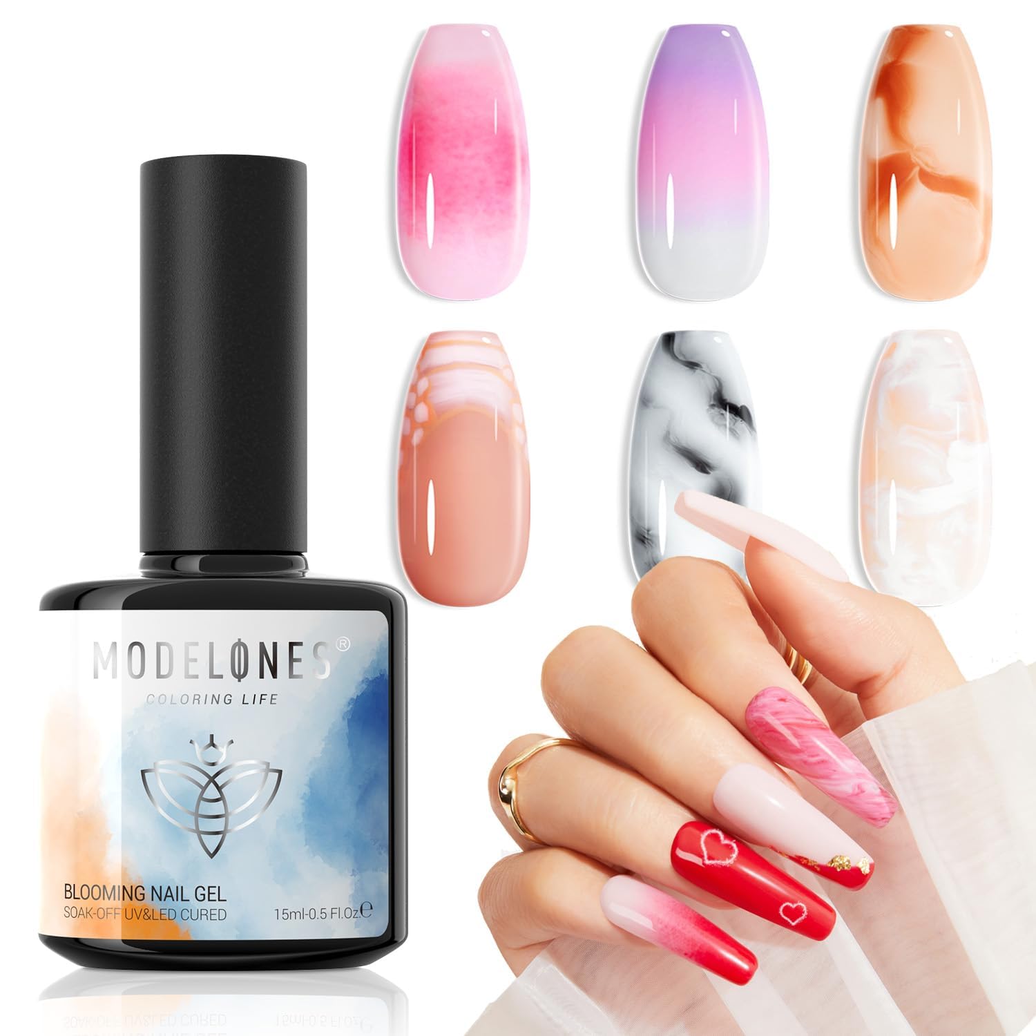 Modelones Blooming Gel Nail Polish from BELLE GAGA 15ml Clear Marble Nail Design UV LED Soak Off Nail Art Accessories for Spreading Effects, Marble, Floral Print, Watercolor Design-image-14