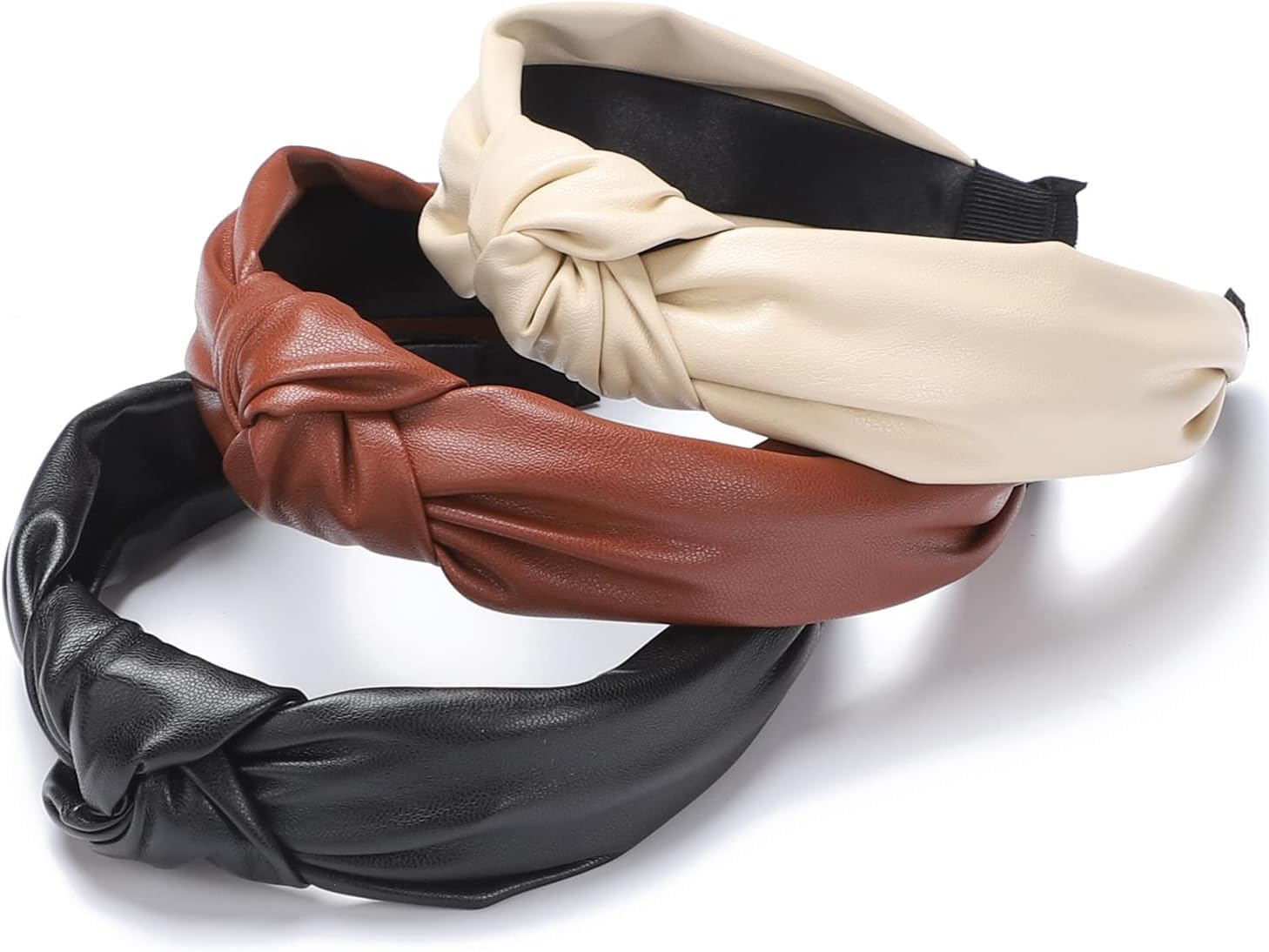 3 Pcs Pu Leather Knotted Headbands, Top Knot Pu Headband for Women, Hair Accessories for Daily Wearing, Dating, Sports, Yoga (PU Lether Set)