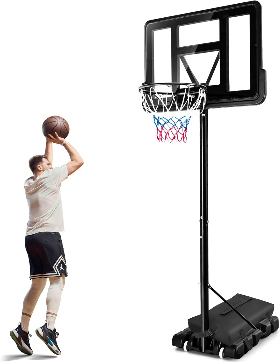 Giantex Portable Basketball Hoop Outdoor - 4.25-10ft Height Adjustable Basketball Goal System w/ 43.5" Backboard, Sandbag, Fillable Base, Basketball Hoop Indoor for Adults, Backyard, Driveway