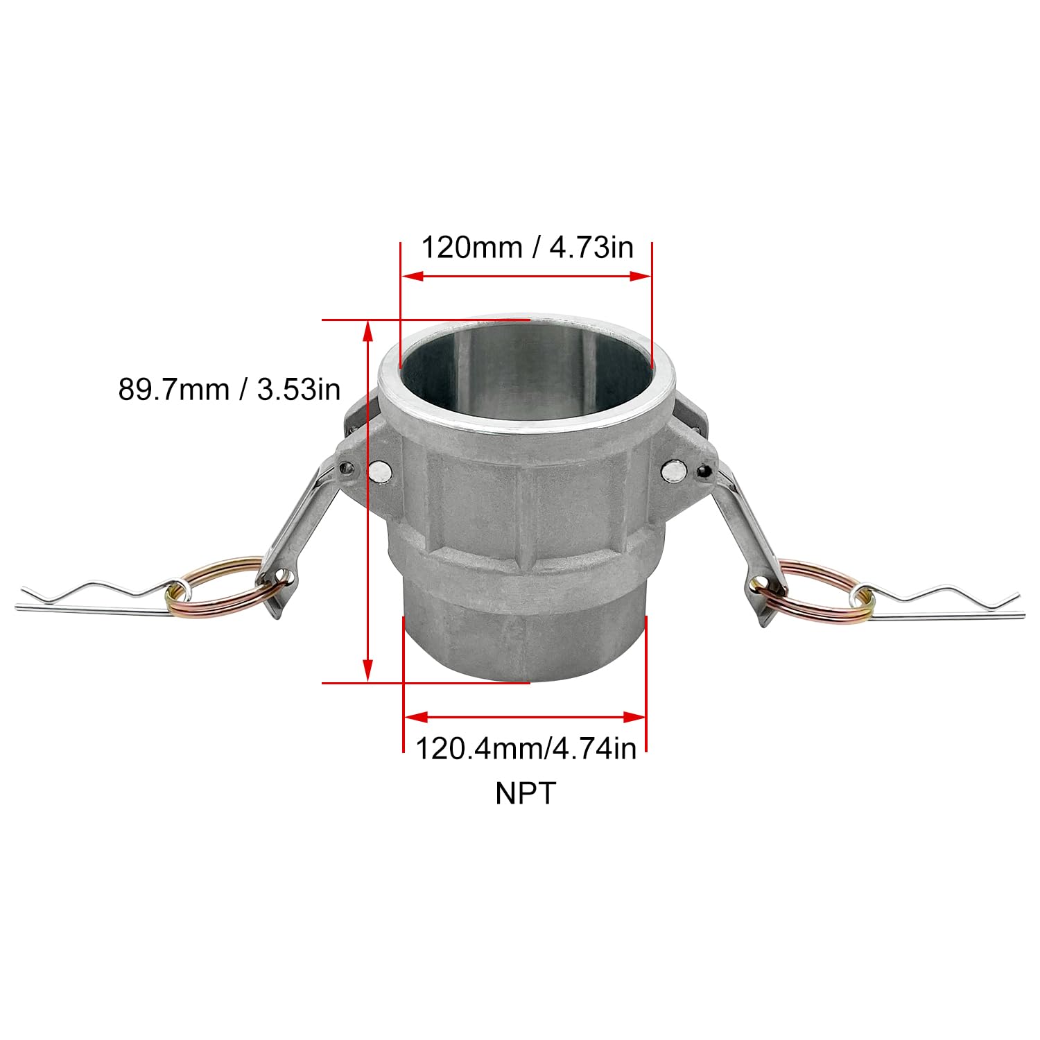 2 piezas de aluminio tipo D para leva y ranura, acoplador hembra de 4 pulgadas x NPT hembra de 4 pulgadas, con 2 juntas de Camlock (4 pulgadas)