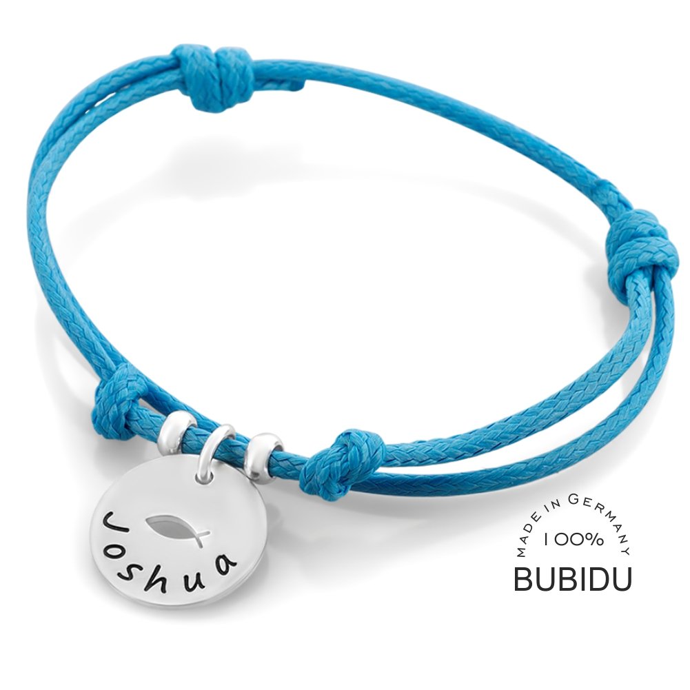Taufarmband Junge mit Gravur blau Armband Tauffisch Kinderarmband zur Taufe Ichtys Silberschmuck Baby Kinder Psalm Taufgeschenk Engel mit Herz | HANDMADE IN GERMANY