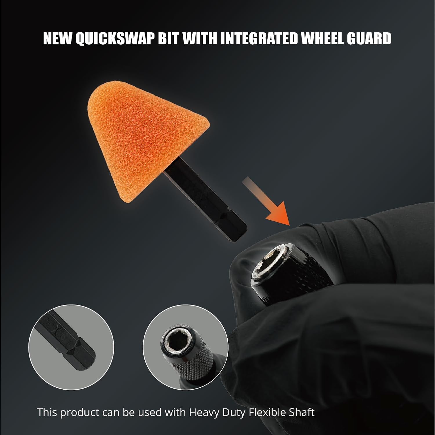 SPTA Orange Heavy Cut Pad, 5Pcs Orange Foam Cone Flexible Shaft Polishing Pad Set Perfectly Tailored for Small Area, polishing Door Handle recesses, Radiator grilles, Rims, and interiors -PT105-5