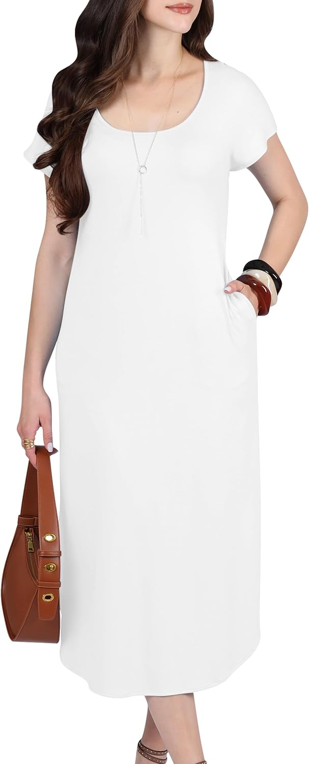 KOH KOH Womens 2026 Long Casual Pockets Loose Comfy Cap Sleeve Comfy Midi Dress