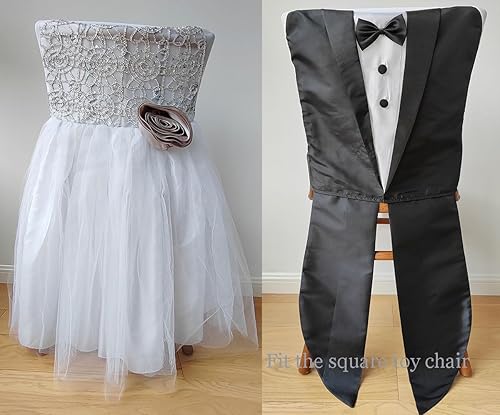 Miniatura 2 de YHC#160 Wedding Chair Covers Party Birthday Mr and Mrs for Bride and Groom - Chic Elegant Fantastic Back Suit for Wedding Party Birthday Events