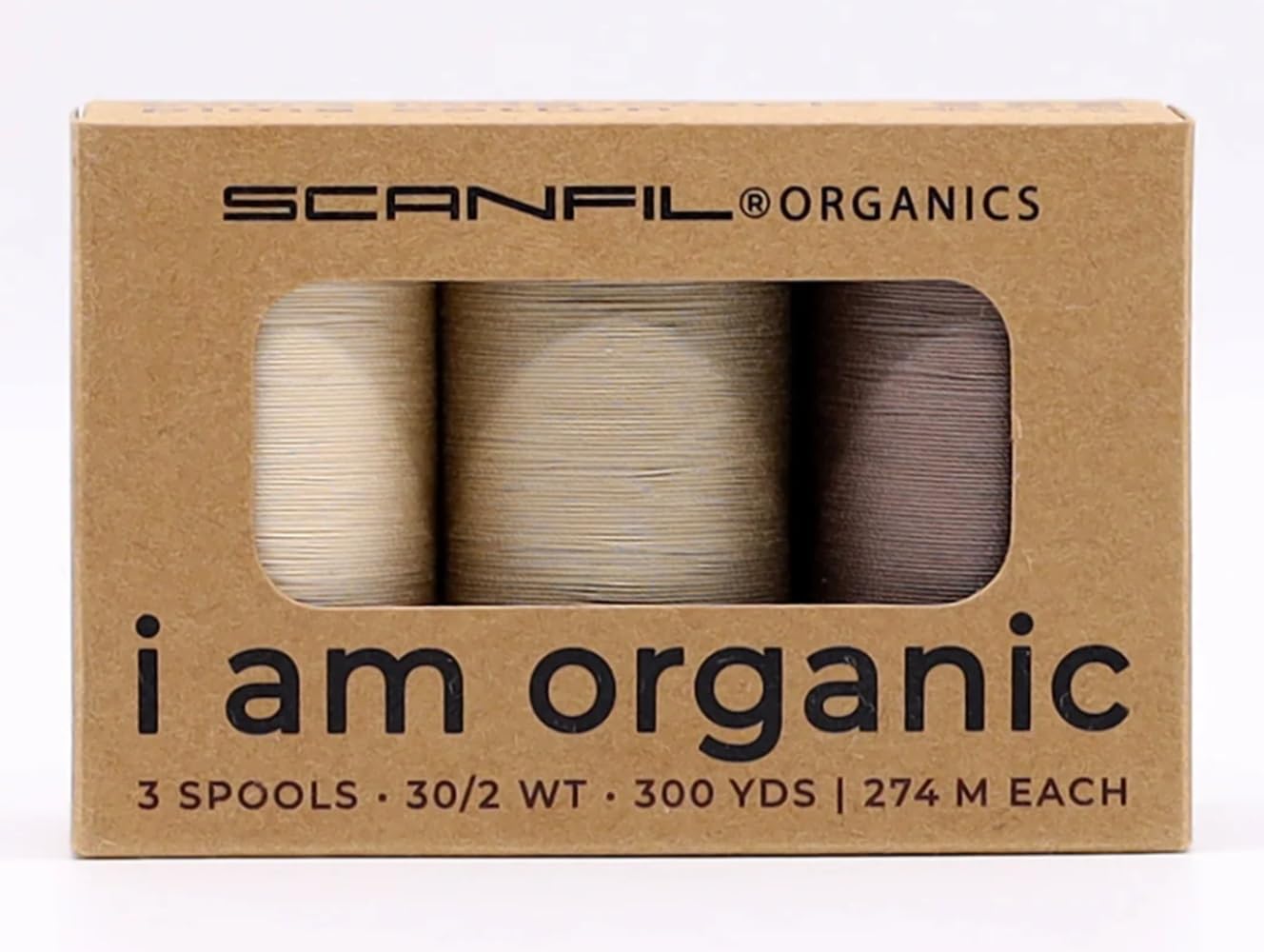 I Am Organic Thread - 3 Spools 30/2Wt 300Yd Each - GOTS and Oeko-TEX Certified (Achromatics-Black White Gray)