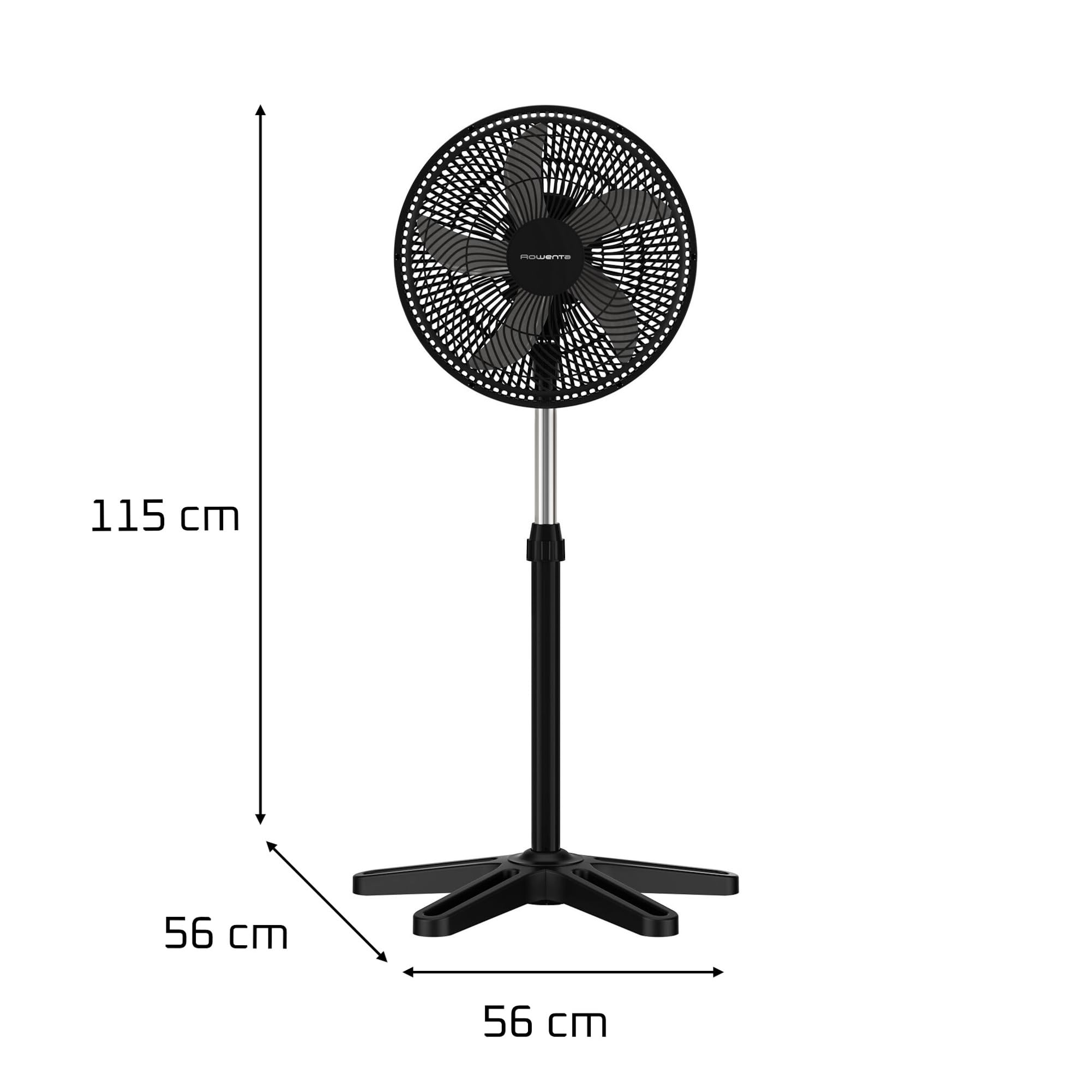 Rowenta Turbo Essential Ventilateur sur pied, Puissant, Design, Durable, Performant, Ecoconçu, 3 vitesses VU3110F3, Noir