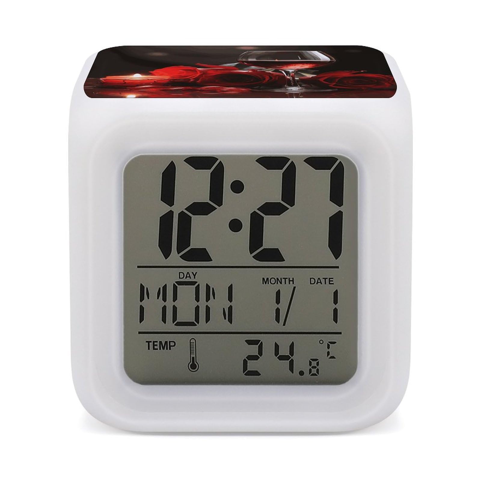 Réveil numérique bougie LED rose rouge pour table de chevet