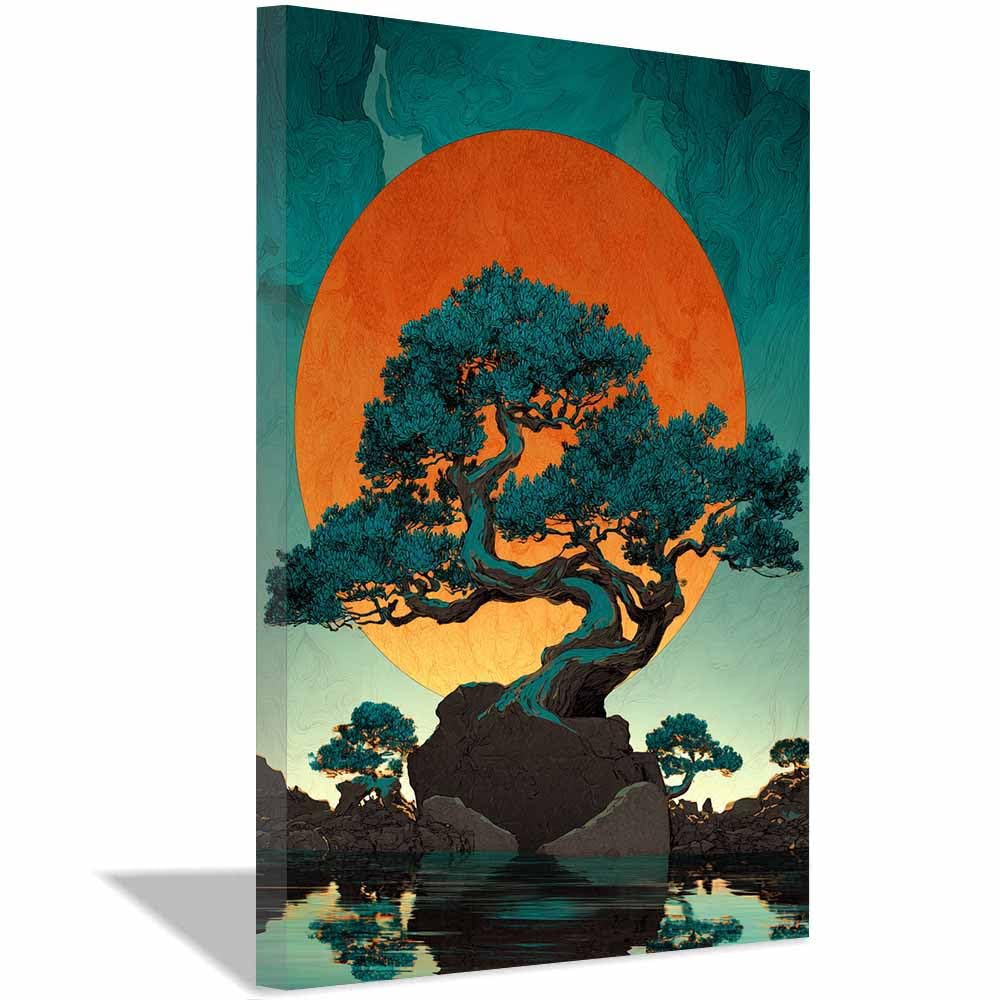 XENIOU Tree Of Life Wall Art Golden skys Whitese Blossoms Tree canvas painting wall art, Living Room Bedroom Hallway Stairs Decoration.(Multicolor)-70x100cm Framed