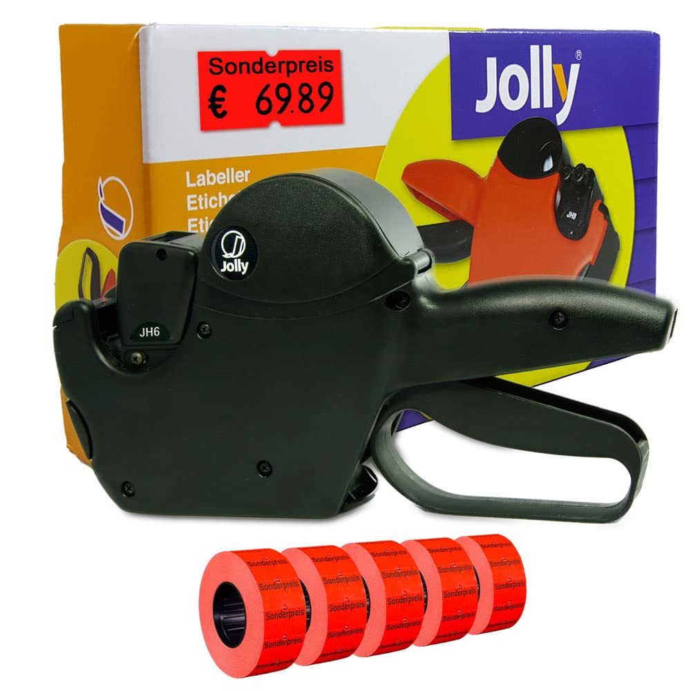 Preisauszeichner Set Jolly H6 inkl. 5 Rollen 21x12RE Preisetiketten - leucht-rot permanent | Aufdruck: Sonderpreis | HUTNER