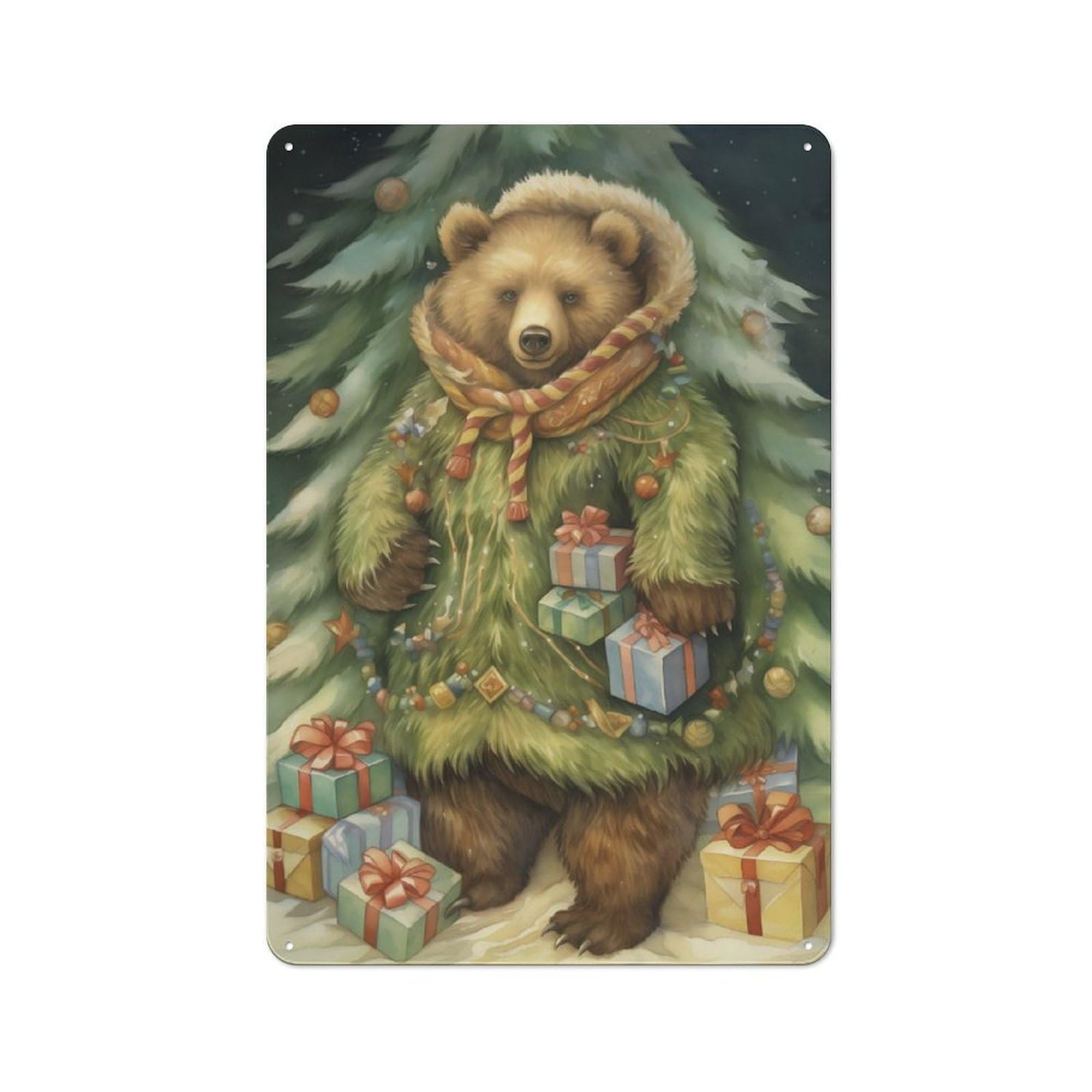 Junmoney Xmas Bear For Kids Decorative Metal Plaque, Easy To Hang Plaque For Garden Shed, Covered Patio, Kitchen Or Hallway, 30X20cm