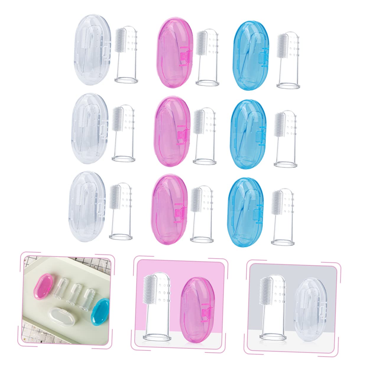 KOMBIUDA Toothbrush Finger 9pcs Brush Newborn Finger Toothbrush Oral Cleaner for Baby Teething Brush Storage Case