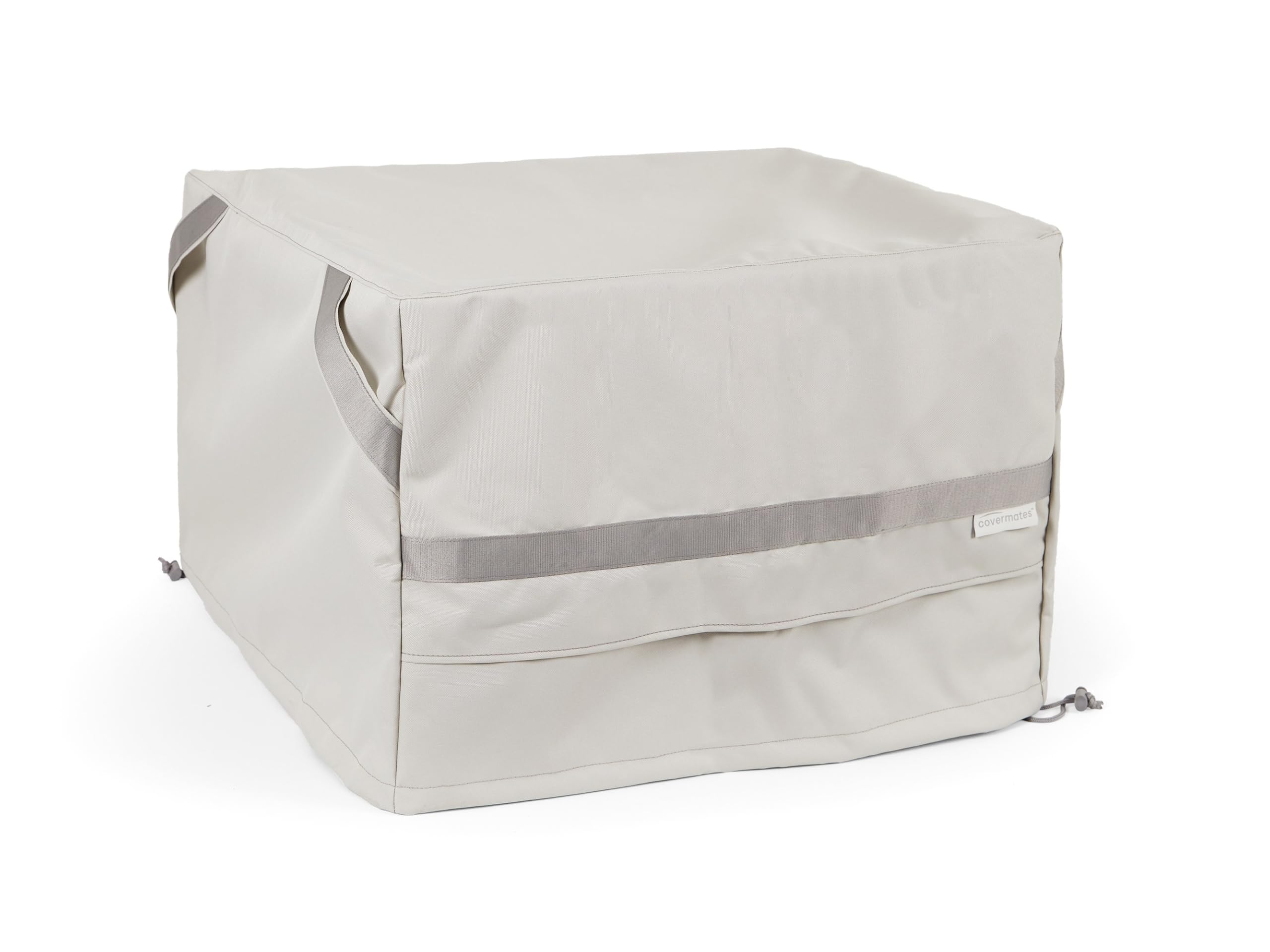 Covermates Square Firepit Cover - Premium Polyester, Weather Resistant, Drawcord Hem, Fire Pit Covers, Square 42W x 42D x 25H, Stone