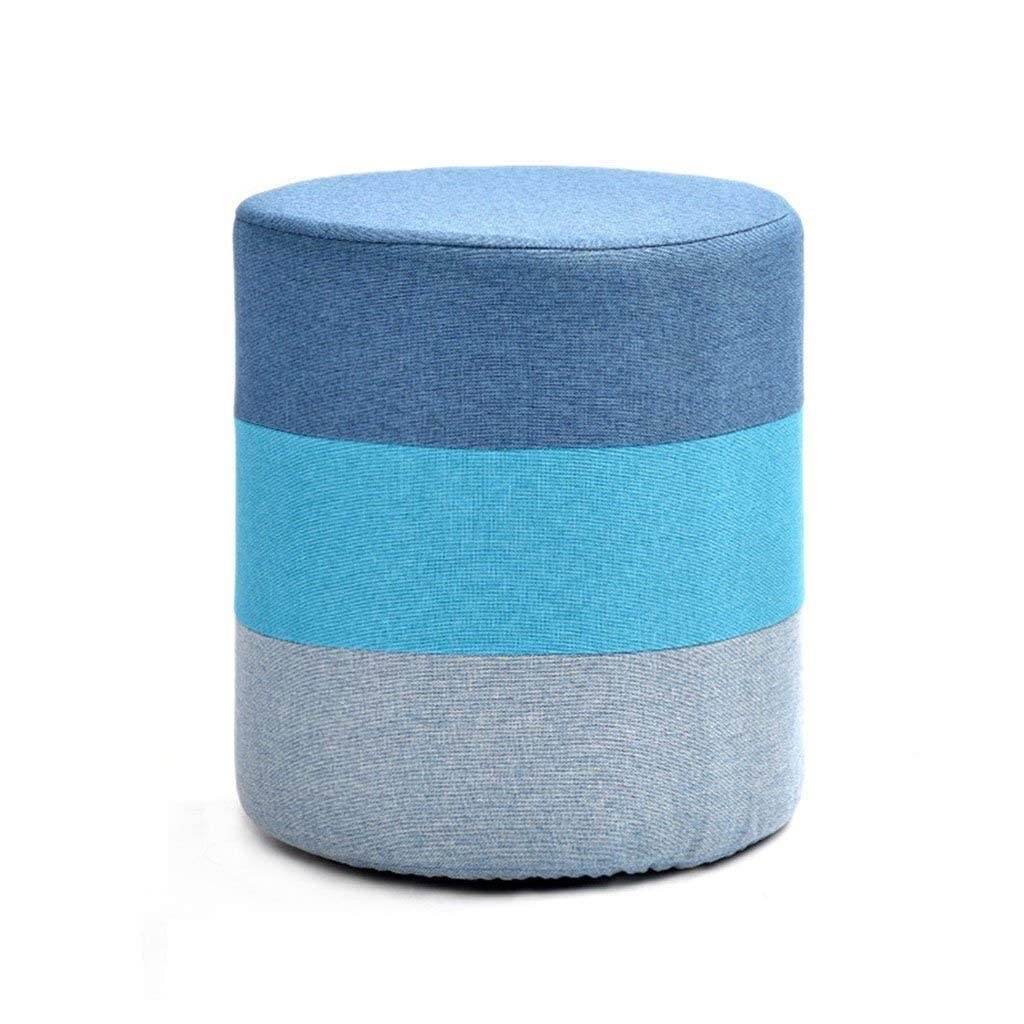 Petit tabouret rond en bois et lin pour salon et assise d'appoint