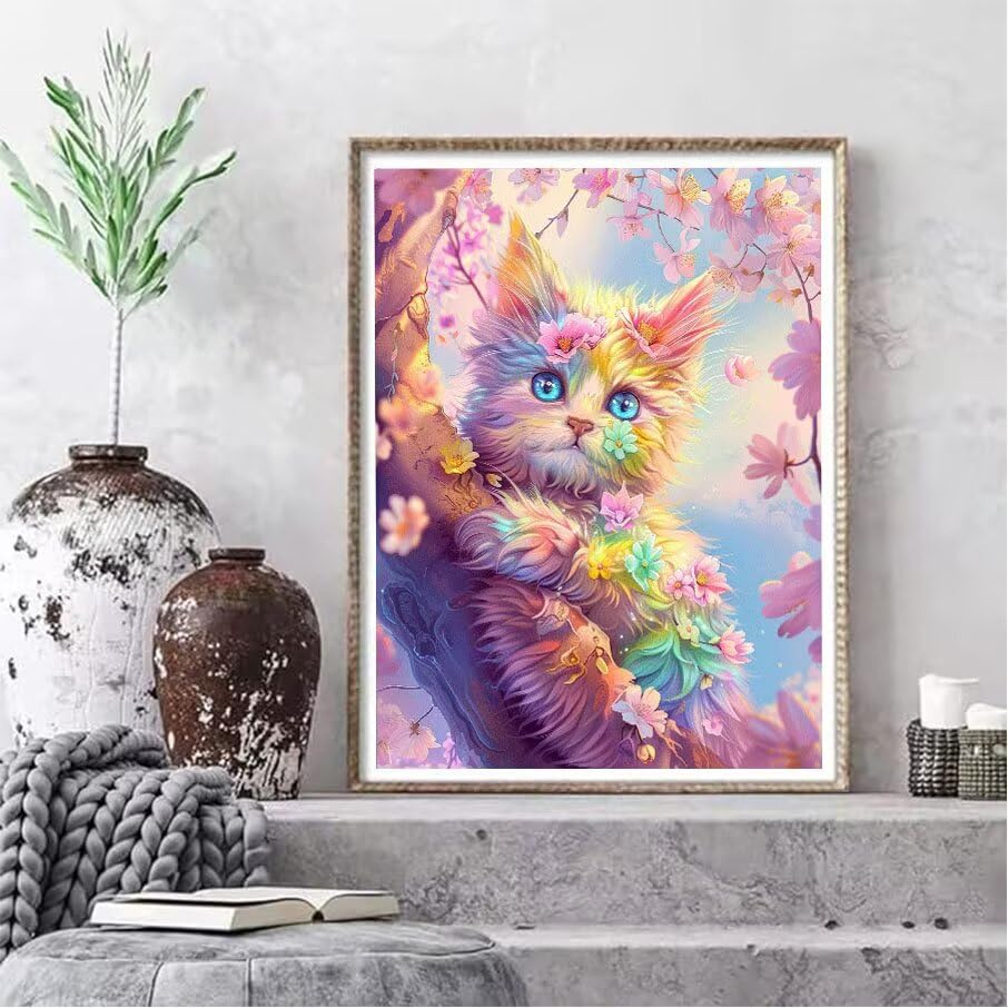 Peinture Diamant DIY Chat pour sublimer la décoration murale du salon