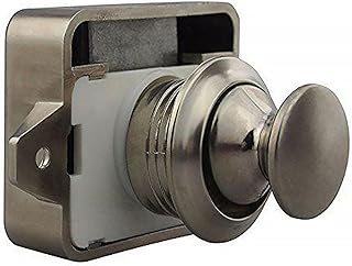 Push Button Latch Cabinet Door Catch Keyless Cabinet Door Catch Lock Keyless Knob for Yachts Motorhome Camper, Nickel, ABS & Zinc Alloy(Brown Sump)