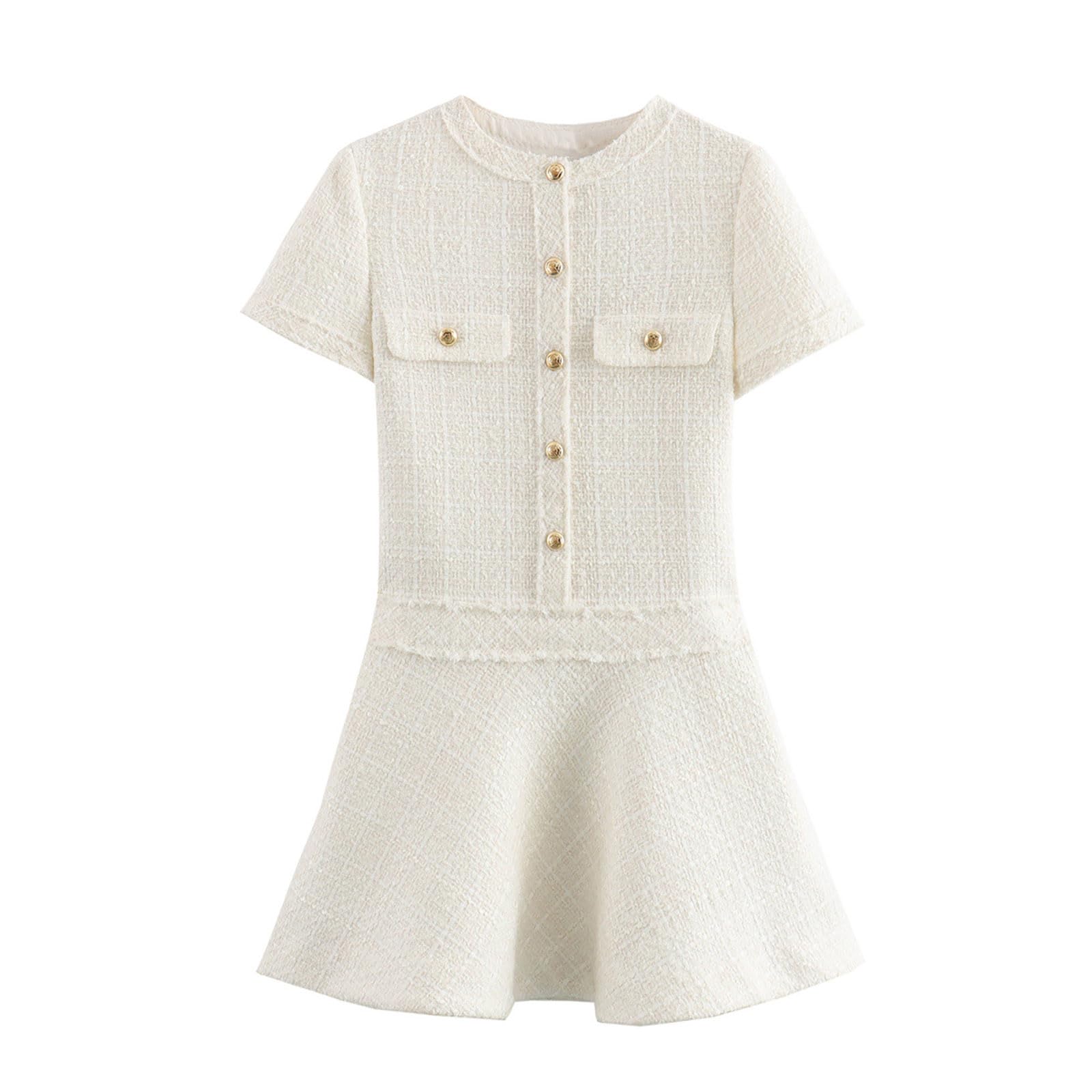 Trajes de verano para mujer, temperamento, ligero, maduro, textura, pequeña fragancia, color sólido, vestido corto inteligente casual