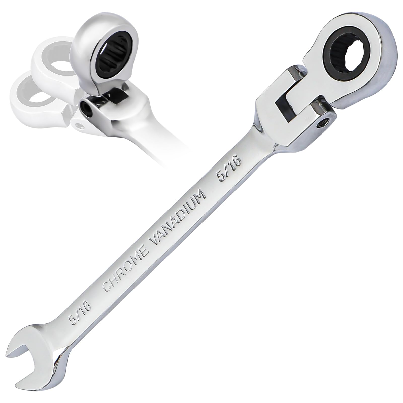 B4B BANG 4 BUCK 5/16 Wrench, Flex-Head Ratcheting Combination Wrench Industrial Grade 72 Teeth 12 Point Ratchet Box Ended and Open End Spanner Tools, SAE