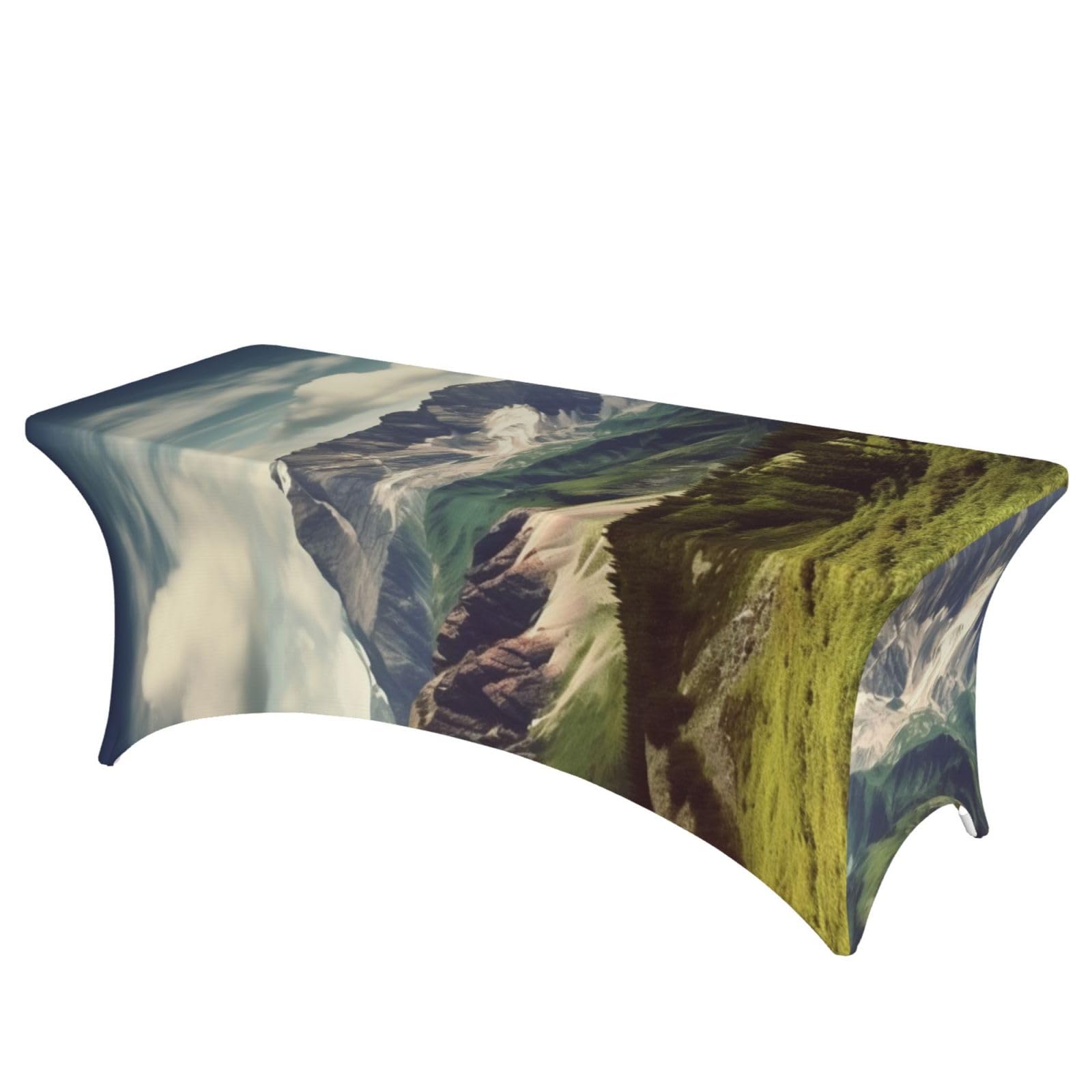 Nappe paysage de montagne pour table rectangulaire 1,8m en élasthanne extensible