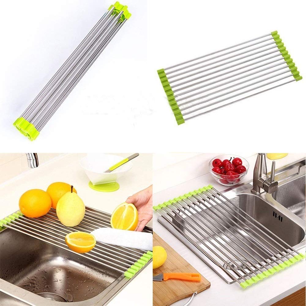 IVAR Kitchen Sink Rack Dish Drying Rack Fruit and Vegetable Bowl Drain Rack Stainless Steel Foldable Kitchen Rack