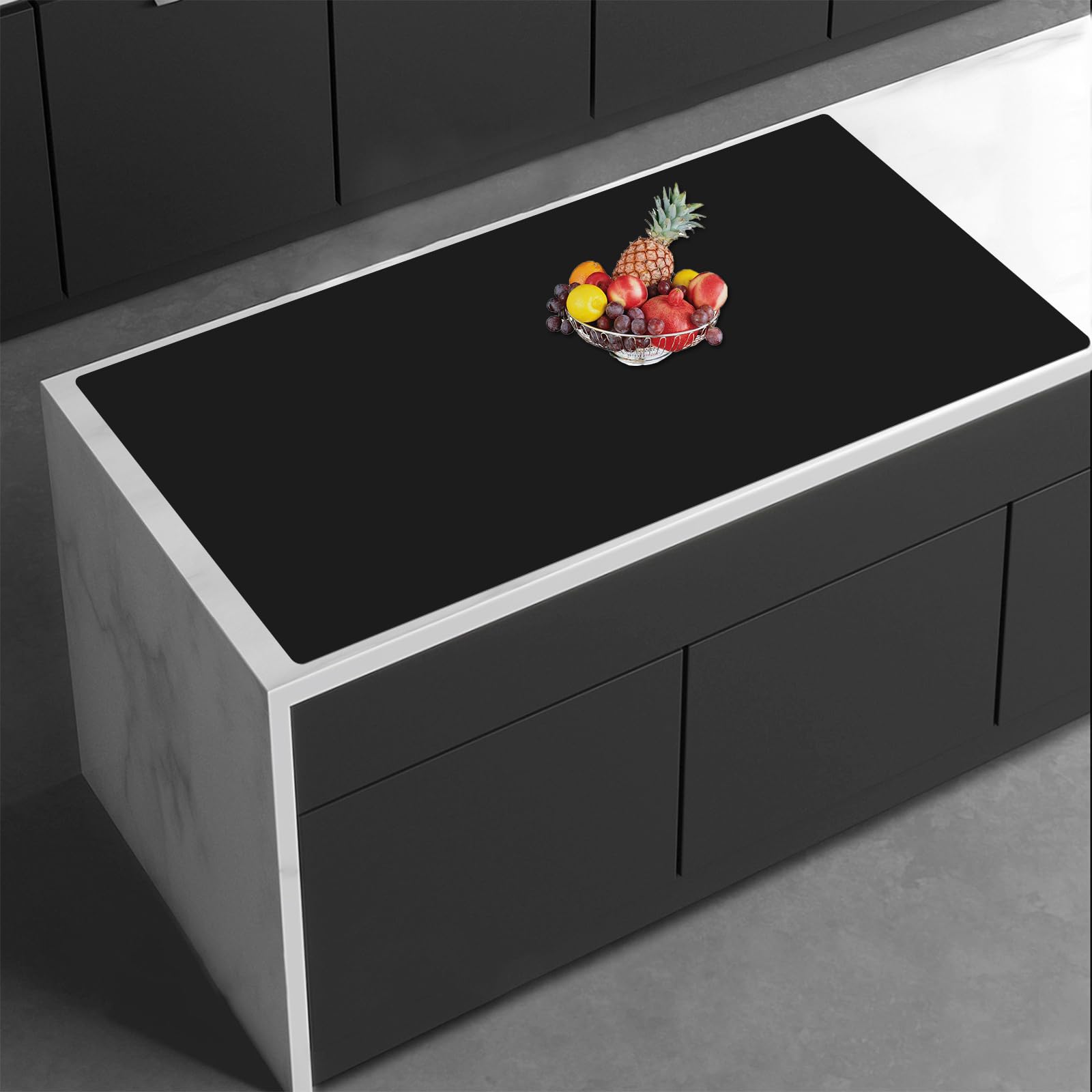 35.4''x23.6''(90cmx60cm) Extra Large Silicone Mat for Kitchen Counter, 1.4MM Thick Non-Slip Heat Resistant Countertop Protector, Waterproof Durable Kitchen Mat for Countertops, Islands (Black)