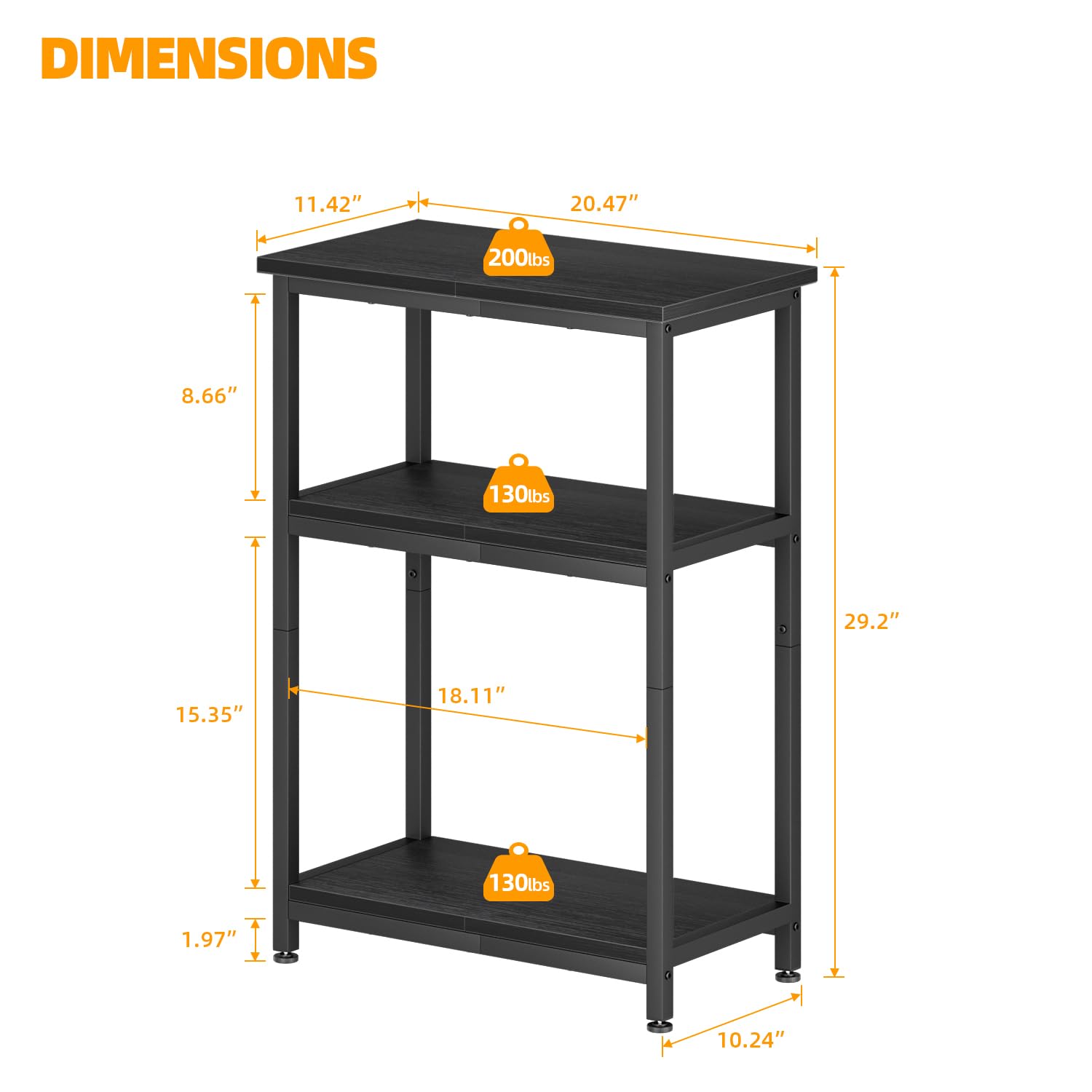 APPLOYN Support d'aquarium avec étagère de rangement à 3 niveaux, cadre en métal robuste pour tortue, reptile, terrarium, salon, 52,1 x 29 x 75,1 cm (L x l x H), noir