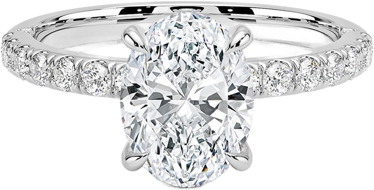 1-2 CT Moissanite Engagement Ring For Womens, Solitire Pave Band Design In Silver, 10K 14K 18K Rose White Yellow Gold Or 950 Platinum, Valentine & Proposal Gift For Her