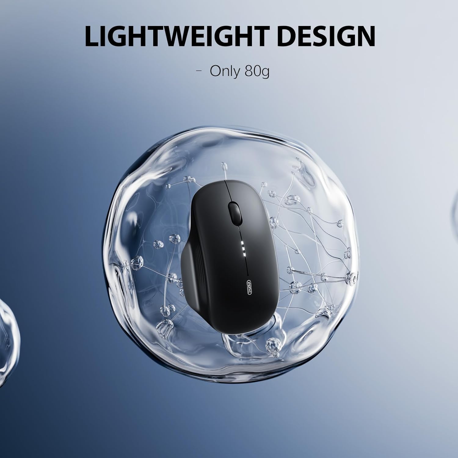 INPHIC M1 II mouse floating in a liquid bubble, representing its lightweight design