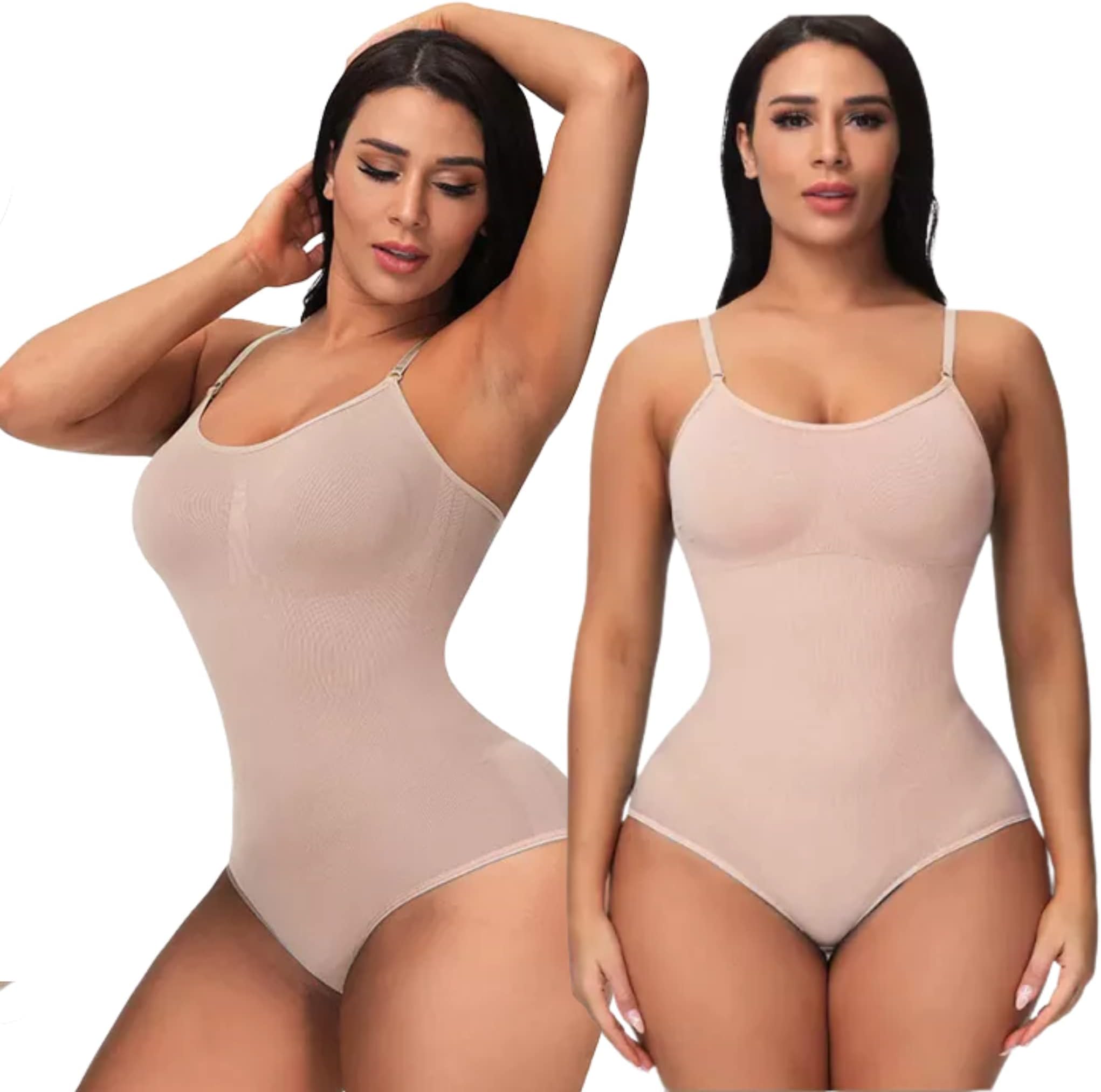 FEMUNFull Body Shaper, Women Tummy Control Hip Lift Compression Garment, Full Coverage Bust Seamless Bodysuit, Body Slim Mid Thigh Butt Lift Shaper Shapewear (S, Beige)