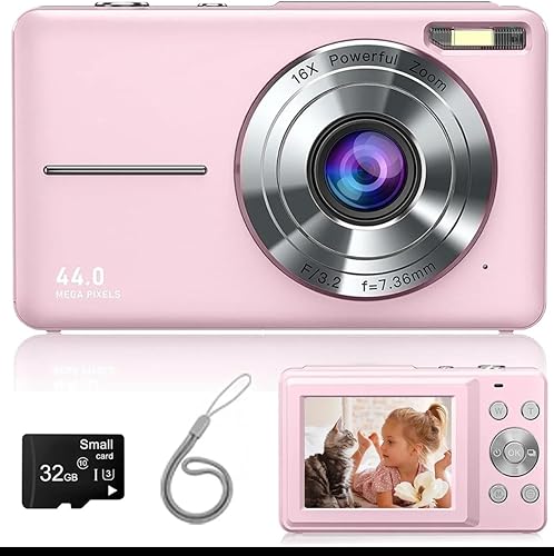 Miniatura 2 de Cámara digital para niños, cámara para niños de 44 MP para niños y niñas con tarjeta de 32 GB, zoom 16X, luz de relleno, antivibraciones, FHD 1080P,