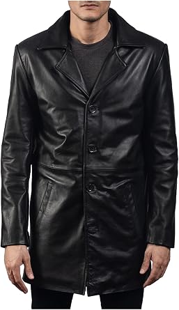 The Jacket Maker Black Cow hide Leather Trench Coat For Men | Mens Classmith Genuine Leather Trench Coat