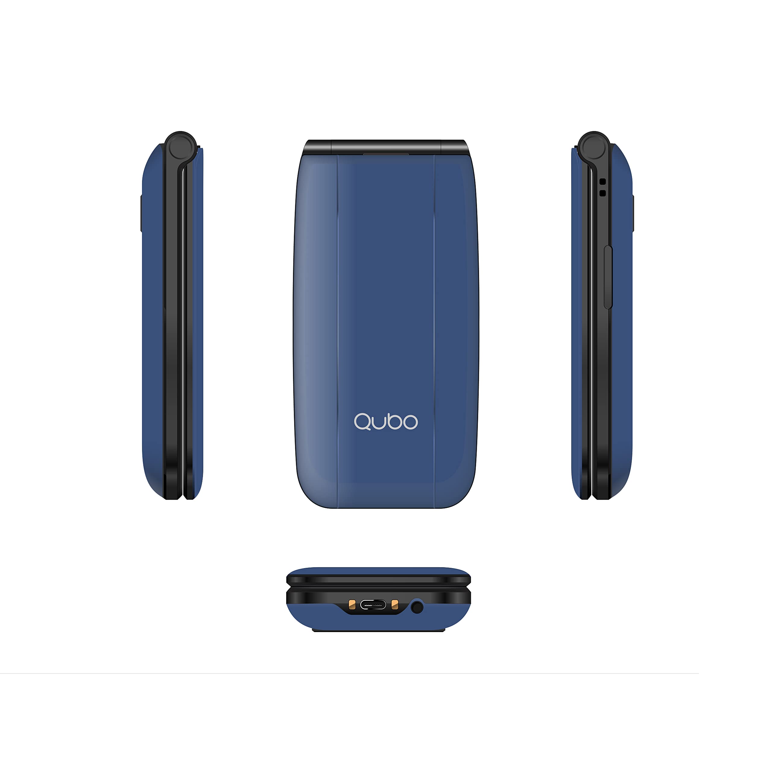 Qubo NEONW Blu Telefono Cellulare con Coperchio per Anziani | Tasti Grandi | Pulsante SOS | Schermo da 2,4 Pollici | Chiamata Rapida | Radio | 800 mAh Batteria | Caricatore di tipo C | Dual Sim