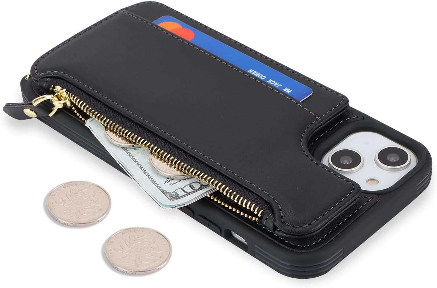 Cavor for iPhone 14 Plus Wallet Case with Card Holder for Women,for iPhone 14 Plus Case with Strap,Crossbody Lanyard and Wristlet Zipper Pocket Phone Cover-Black - Image 8