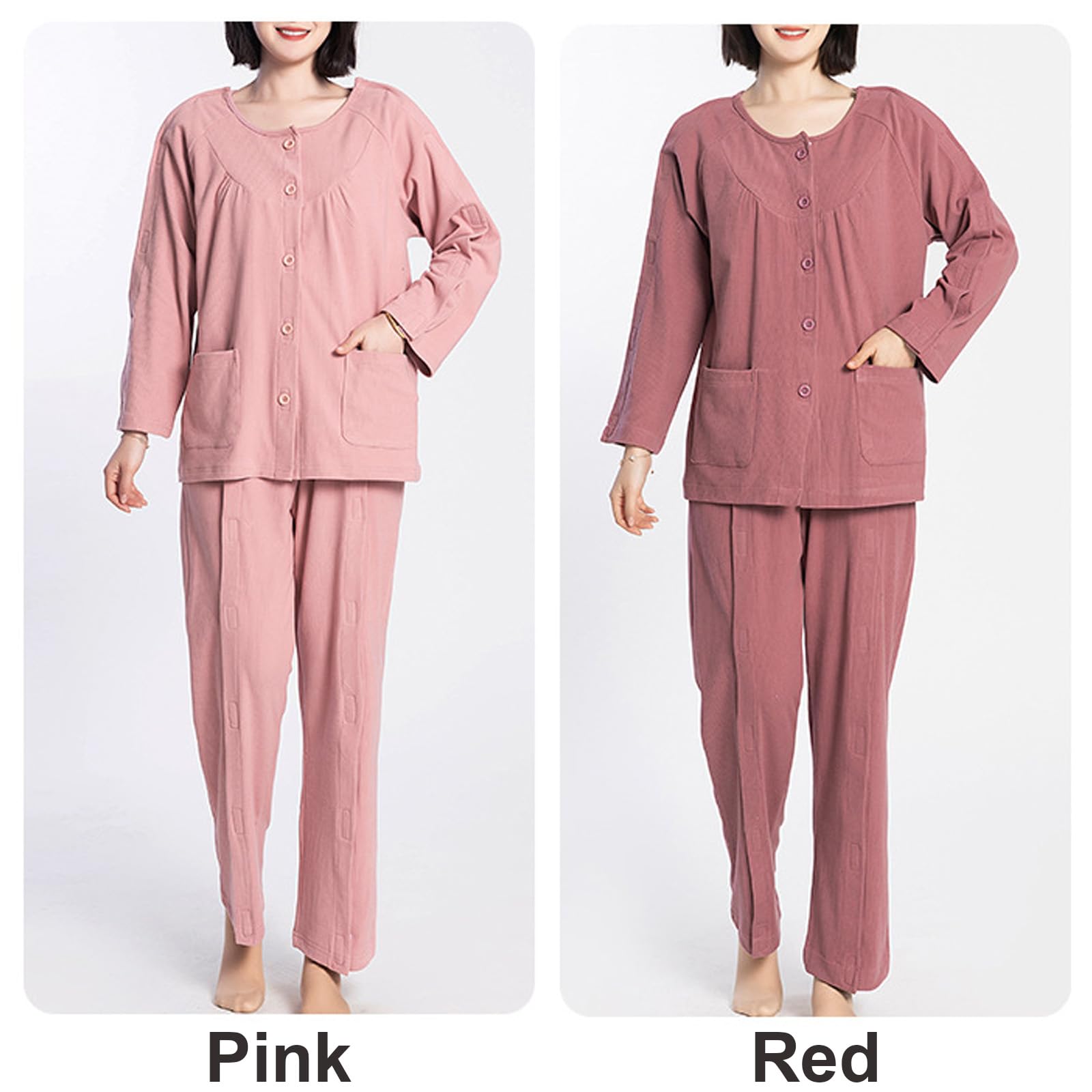 Pflegekleidung, Damen-Set aus abreißbarem Hemd und Hose nach der Operation, mehrfarbig, mehrere Größen(Rosso,X-Large)