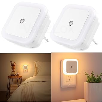 VazzLox Night Lamp for Bedroom 2PCS Smart Sensor Automatic ON/OFF Dim LED Light Energy Saving 0.5W Night Light Long Life Plug in Bed Lamps for Bedroom Lights for Hallway Stairs Kitchen Bathroom (Warm) - image, photos