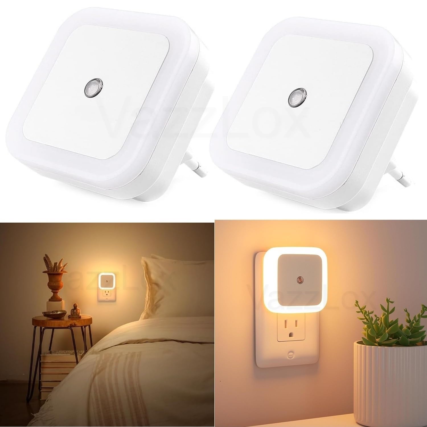 VazzLox Night Lamp for Bedroom 2PCS Smart Sensor Automatic ON/OFF Dim LED Light Energy Saving 0.5W Night Light Long Life Plug in Bed Lamps for Bedroom Lights for Hallway Stairs Kitchen Bathroom (Warm)-image-48