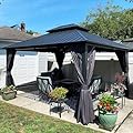 PURPLE LEAF 12' X 14' Hardtop Gazebo Patio Hardtop Gazebo with Heavy Duty Galvanized Steel Double Roof for Patio Lawn Garden, Netting and Curtains Included, Grey