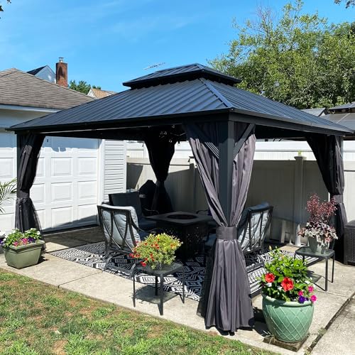 Purple Leaf 12x14 Hardtop Gazebo with Curtains